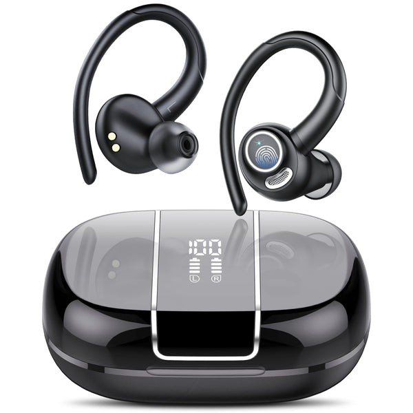 Csasan Wireless Earbuds, Bluetooth 5.3 Headphones with CVC8.0 Noise Cancelling Mic with Dual LED Display, 48H Stereo Wireless Earphones, IP7 Waterproof Ear buds with Earhooks for Sport/Running/Gym