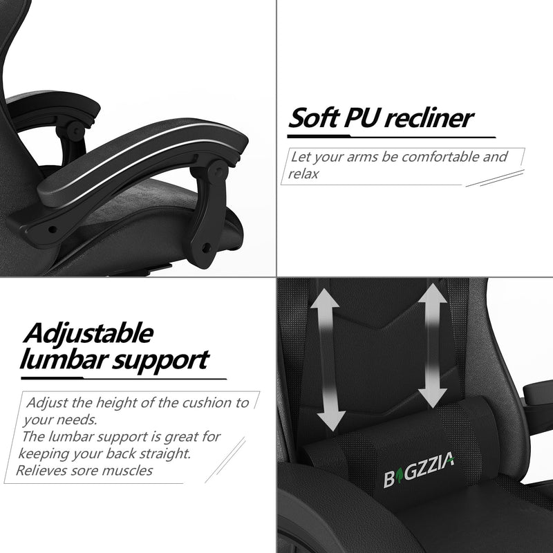 bigzzia Gaming Chair Office Chair Desk Chair Swivel Heavy Duty Chair Ergonomic Design with Cushion and Reclining Back Support (Black)
