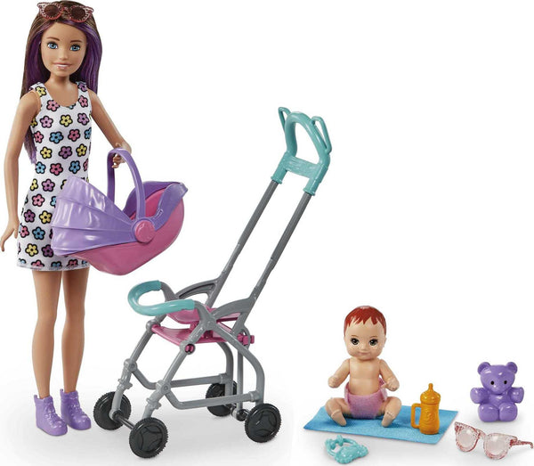 Barbie Skipper Babysitters Inc. Playset with Skipper Babysitter Doll (Brunette), Stroller, Baby Doll & 5 Accessories, Toy for 3 Year Olds & Up, GXT34