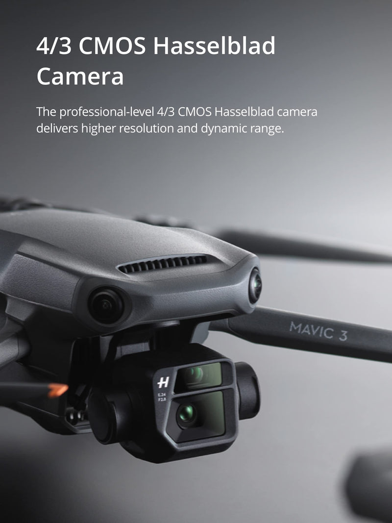 DJI Mavic 3 Fly More Combo, Drone with 4/3 CMOS Hasselblad Camera, 5.1K Video, Omnidirectional Obstacle Sensing, 46 Mins Flight, Advanced Auto Return, Drone with DJI RC-N1, Two Extra Batteries, Gray