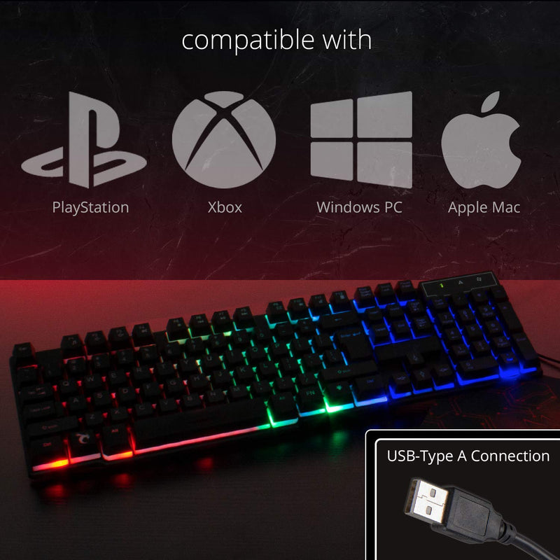 Orzly Gaming Keyboard RGB USB Wired Rainbow Keyboard Designed for PC Gamers, PS4, PS5, Laptop, Xbox, Nintendo Switch, RX-250 Hornet Edition (Black)