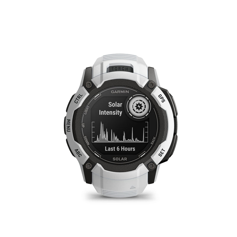 Garmin Instinct 2X SOLAR, Large Rugged GPS Smartwatch, Built-in Sports Apps and Health Monitoring, Solar Charging and Ultratough Design Features, Whitestone