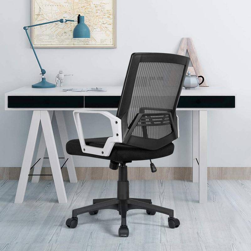 Yaheetech Adjustable Computer Chair Ergonomic Mesh Work Chair Reclining Mid-Back Study Chair with Comfy Lumbar Back Support for Home Study or Conference Work Grey