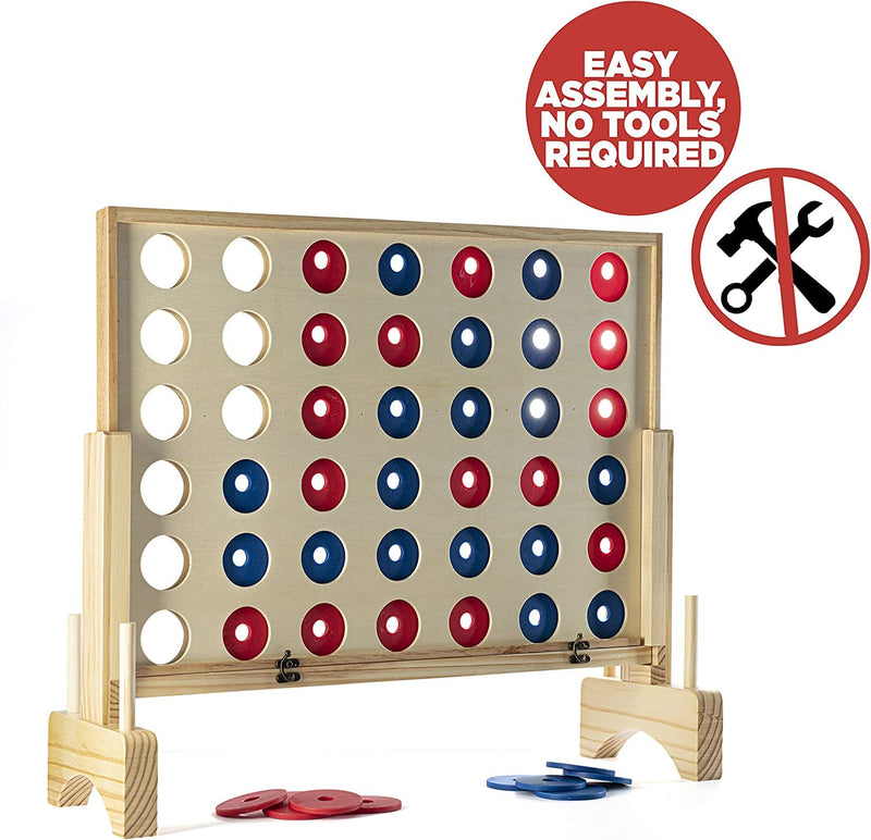 Prextex Big 4 in a Row: Giant Wooden Connect 4 Outdoor Game - Family Fun for Kids and Adults, Perfect for Garden Parties, Travel, and Outdoor Gatherings, with Travel Bag - A Fantastic Stocking Filler!