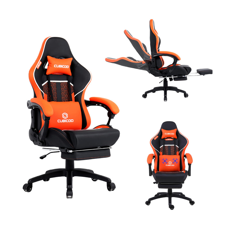 CUBICOD Gaming Chair With Footrest, Computer Ergonomic Video Game Chair, Backrest, Seat Height Adjustable, Lumbar Support, Massage, Swivel Task Chair for Adults (Model Quantum, Black - Orange)