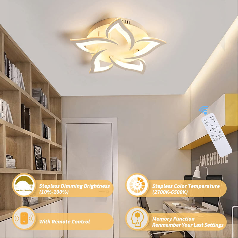 Aicoreray Modern LED Ceiling Lighting, Dimmable Led Ceiling Lights Living Room, 40W Flush Mount Ceiling Lights, 4800 Lumens Acrylic Leaf Close to Ceiling Lights for Bedroom Kitchen Hallway, Φ68cm