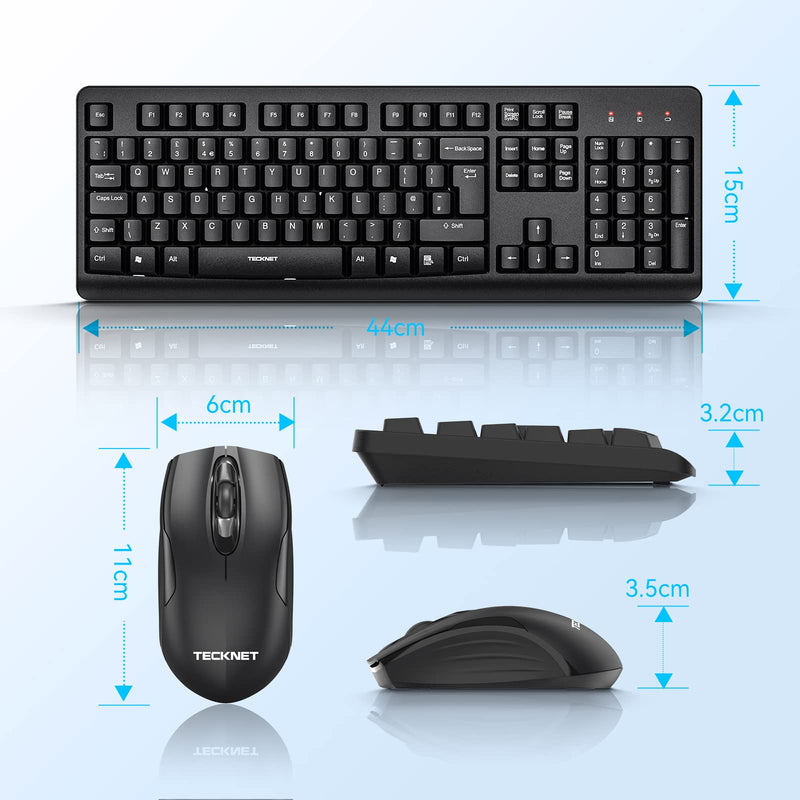 TECKNET Wireless Keyboard and Mouse Set, Ergonomic 2.4G Cordless Keyboard & Mouse Combo Silent, Full-Size Keyboard, Spill-Resistant with Nano USB Receiver for PC, Laptop, Computer - QWERTY, UK Layout