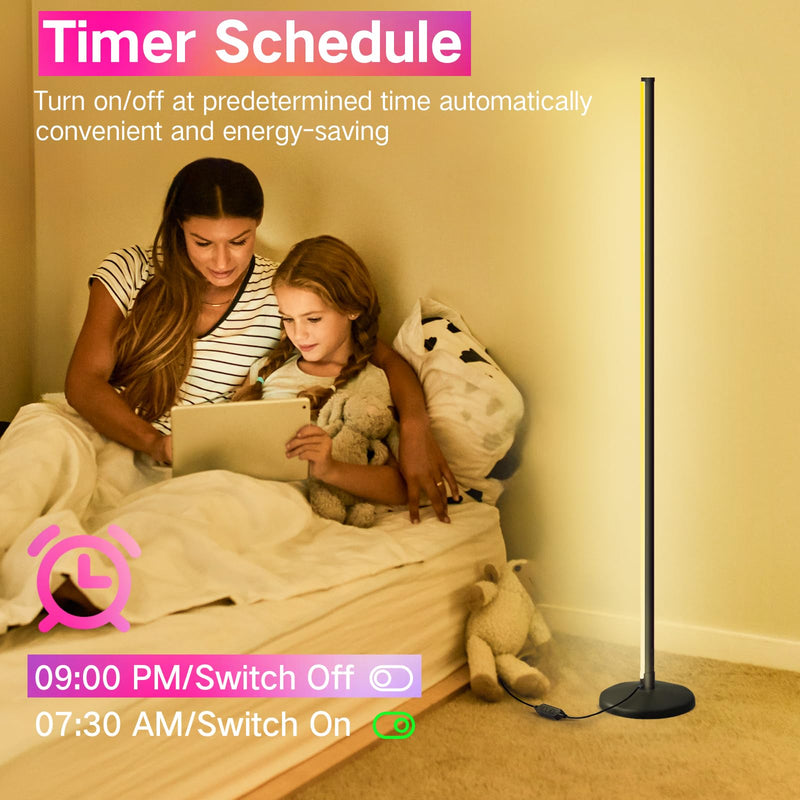 OUTON LED Corner Floor Lamp, 165cm Dimmable Modern RGB Color Changing Smart Lamp with Remote & APP Control, 16 Million DIY Colors, Music Sync, Standing Lamp Mood Light for Living Room Bedroom Gaming