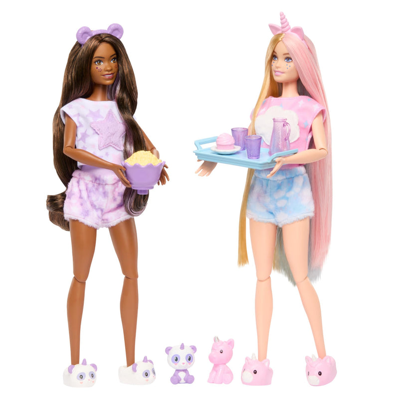 Barbie Cutie Reveal Slumber Party gift set, 2 Dolls with surprises and accesories, gift for ages +3 year old, HRY15