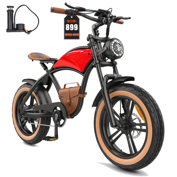 Kanpe Ebikes for Adults,12.5Ah/600Wh Battery,Hidoes B10 25Km/h Fat Tire Electric Bike for Adults,250W 60N·M Torque Electric Bicycle Cowboy Style Retro E Bike,with Leather Bags,20" Offroad Tire