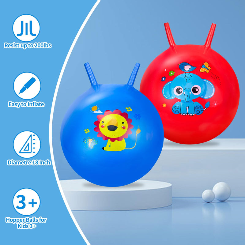 Ynanimery 2 Pack Hopper Balls for Kids, 18 Inches Inflatable Jumping Ball for 2 3 4 5 6 Year Old Boys Girls, Toddler Jump Hopping Ball with Handle, Indoor Outdoor Activity Toy Games