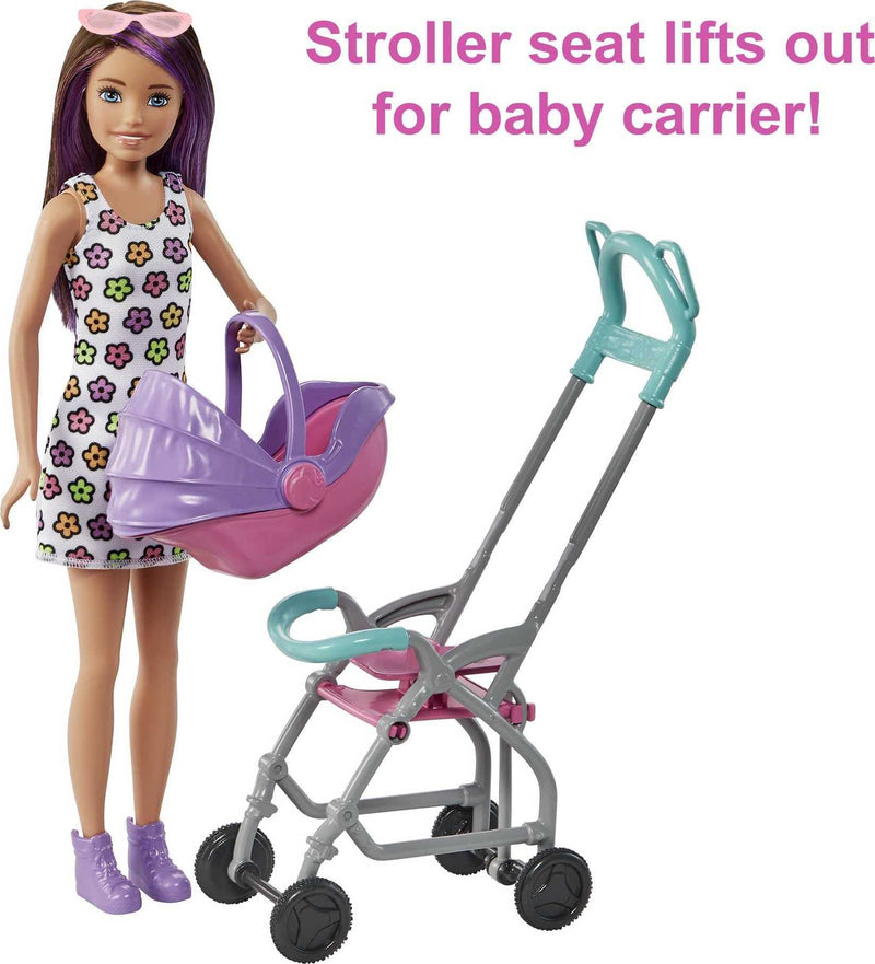 Barbie Skipper Babysitters Inc. Playset with Skipper Babysitter Doll (Brunette), Stroller, Baby Doll & 5 Accessories, Toy for 3 Year Olds & Up, GXT34