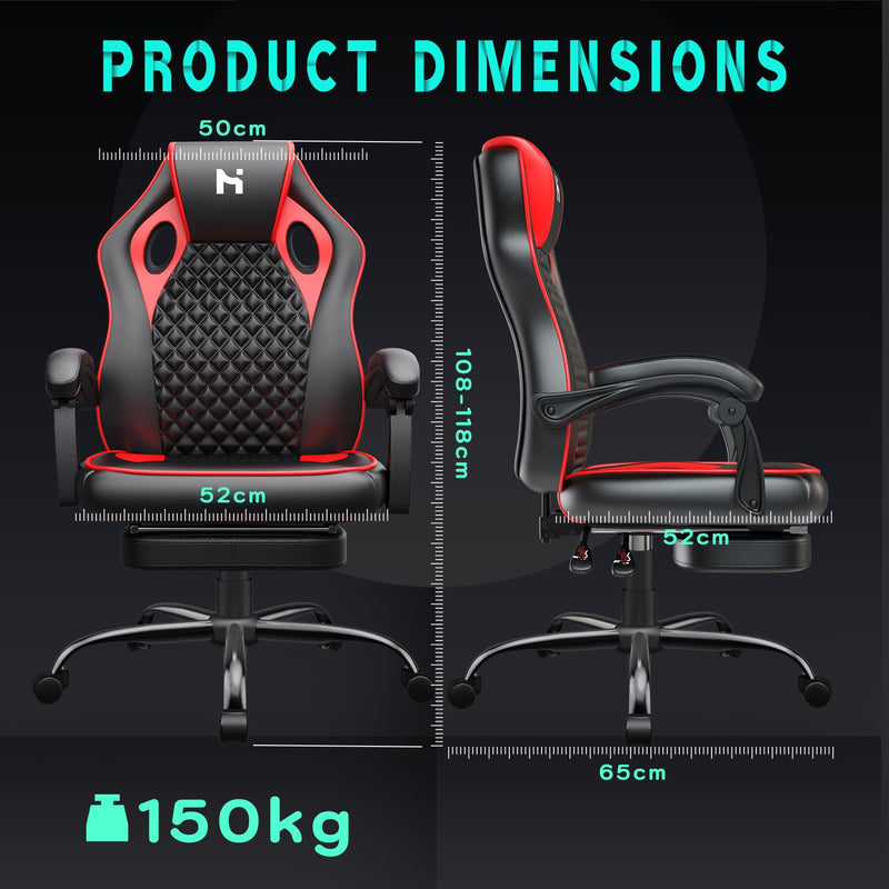 Precision Synergie Gaming Chair with footrest, Gaming Chair for Adults, Ergonomic Office Chair for home, Adjustable Height Computer Chair, Desk Chair with Armrests, Black-Red