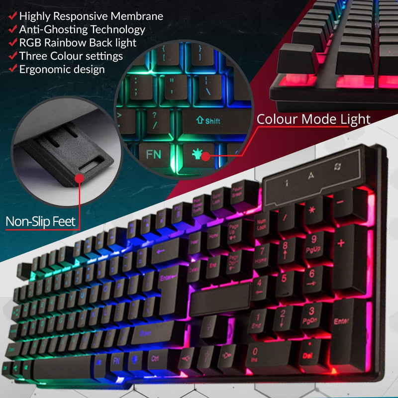 Orzly Gaming Keyboard RGB USB Wired Rainbow Keyboard Designed for PC Gamers, PS4, PS5, Laptop, Xbox, Nintendo Switch, RX-250 Hornet Edition (Black)