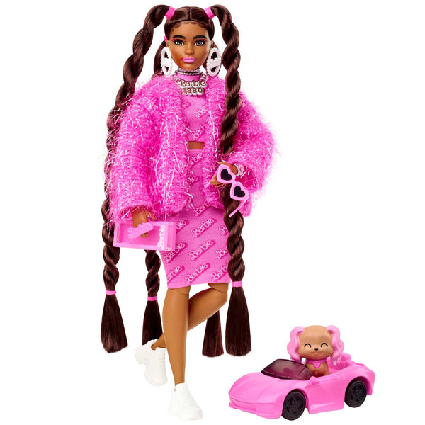 Barbie Extra Doll #14 in Pink 2-Piece Outfit & Sparkly Jacket with Pet Puppy, Extra-Long Hair & Accessories, Flexible Joints, for 3 Year Olds & Up