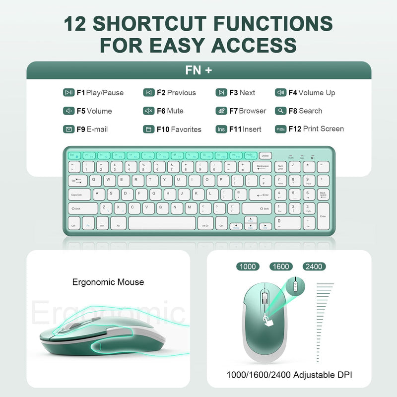 Wireless Keyboard and Mouse Set, 2.4 GHz Wireless USB Keyboard and Mouse Combo with USB recevier, Slim Ergonomic Keyboard for Windows, Computer, PC, Notebook, QWERTY UK Layout