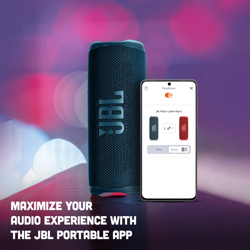 JBL Flip 6 Portable Bluetooth Speaker with 2-way speaker system and powerful JBL Original Pro Sound, up to 12 hours of playtime, in blue