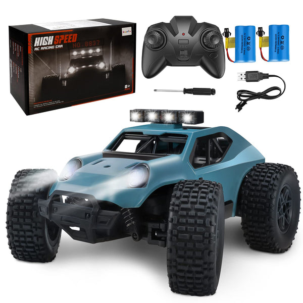 Kizeefun Remote Control Car for Boys, 2.4Ghz 1/20 RC Car Off-Road Vehicle 20km/h All Terrain Electric Toy Off-Road RC Car with 2 Batteries 50min Playtime and LED Headlight Gift for Kids