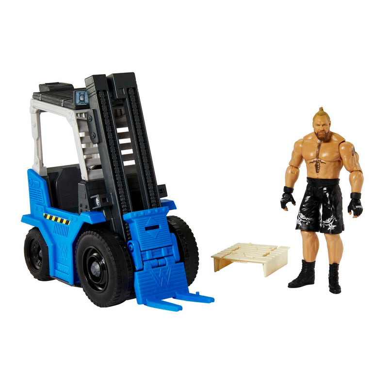 WWE MATTEL Wrekkin Slam N Stack Forklift Vehicle with Lifting Action and Breakable Parts, Includes 6-inch Brock Lesnar Basic Action Figure, Gift for Ages 6 Years Old & Up, HLM00