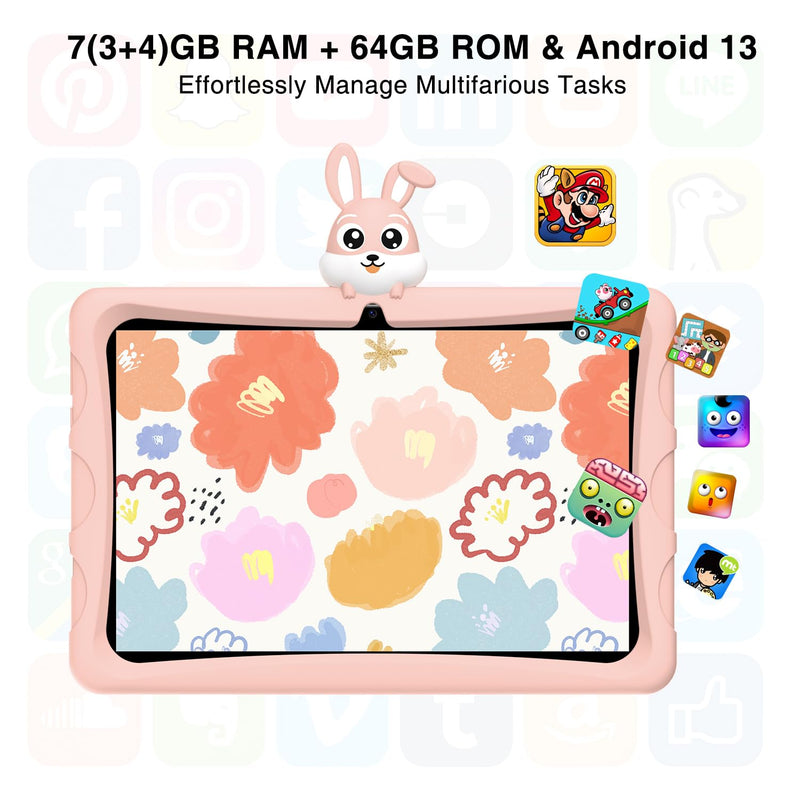 DOOGEE U9 KID Tablet for Kids, 7GB+64GB/1TB, 10 Inch Android 13 Kids Tablet, Quad Core, 5060mAh, APP for Kids, TÜV Low Bluelight, WiFi6/Bluetooth, 5MP+2MP Camera, Parental Control, Widevine L1 - Pink