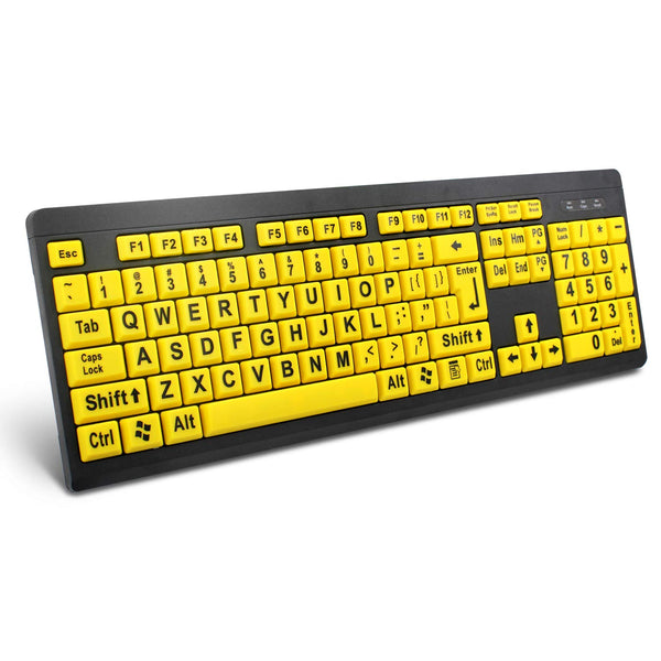 Large Print Computer Keyboard Wired USB High Visibility Keyboard, Elderly High Contrast Keyboard, Oversized Letter for Visually Impaired Low Vision Individuals (Yellow+Black)