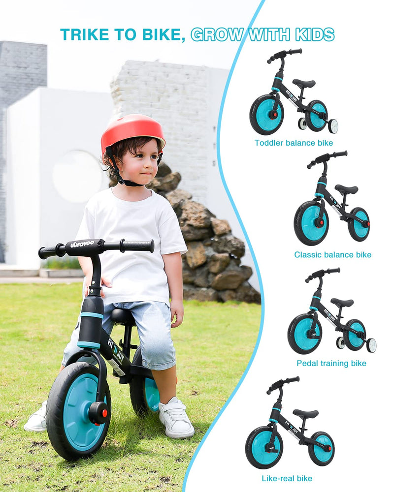 UBRAVOO Fit 'n Joy Beginner Toddler Training Bicycle, 4-in-1 Kids Balance Bike with Pedals & Training Wheels Options, Trike to Bike Riding Toys for Boys Girls 2-5