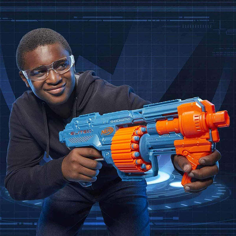 Nerf Elite 2.0 Shockwave RD-15 Blaster, 30 Nerf Darts, 15-Dart Rotating Drum, Pump-Action Slam Fire, Built-In Customising Capabilities 7.9 x 67.3 x 30.5 cm