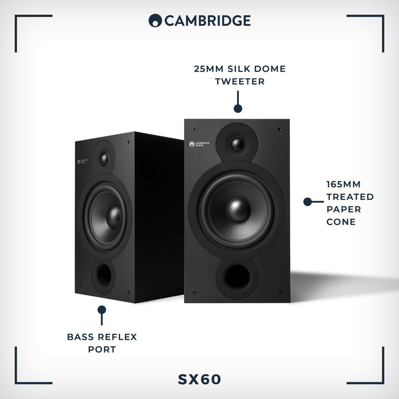 Cambridge Audio SX60 - Pair of Passive Wired Standmount Speakers for HiFi or Home Cinema System - Optimised for Smooth and Even Frequency Response - Matte Black