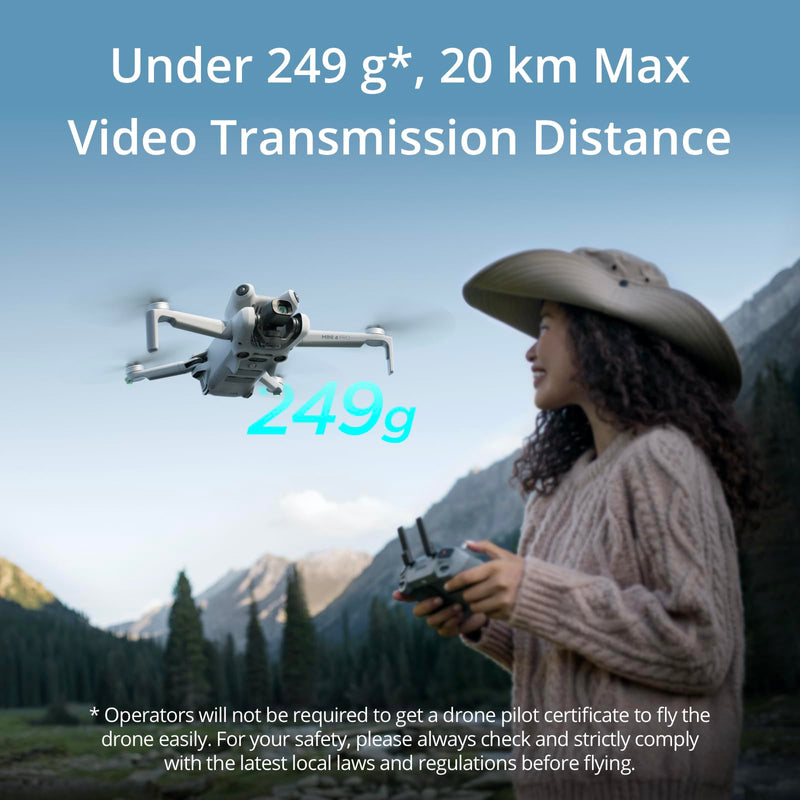 DJI Mini 4 Pro (DJI RC-N2), Folding Mini-Drone with 4K HDR Video Camera for Adults, Under 0.549 lbs/249 g, 34 Mins Flight Time, 20 km Max Video Transmission Distance, Omnidirectional Vision Sensing