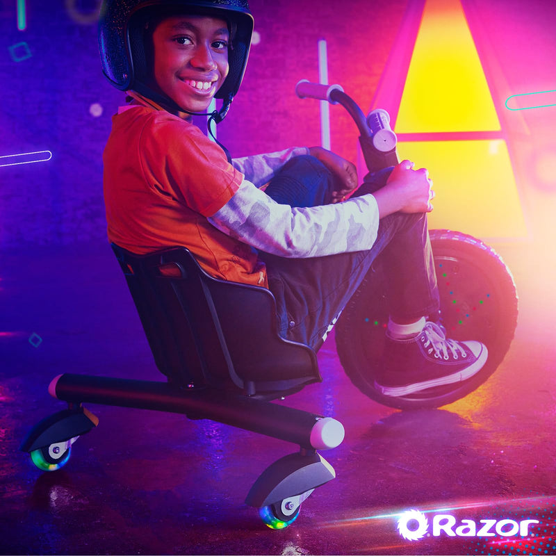 Razor RipRider 360 Lightshow – Trike with Rear Casters and with Motion-Activated Multi-Color Lights, 3 Wheeled Drifting Ride-On for Kids Ages 5 and Up