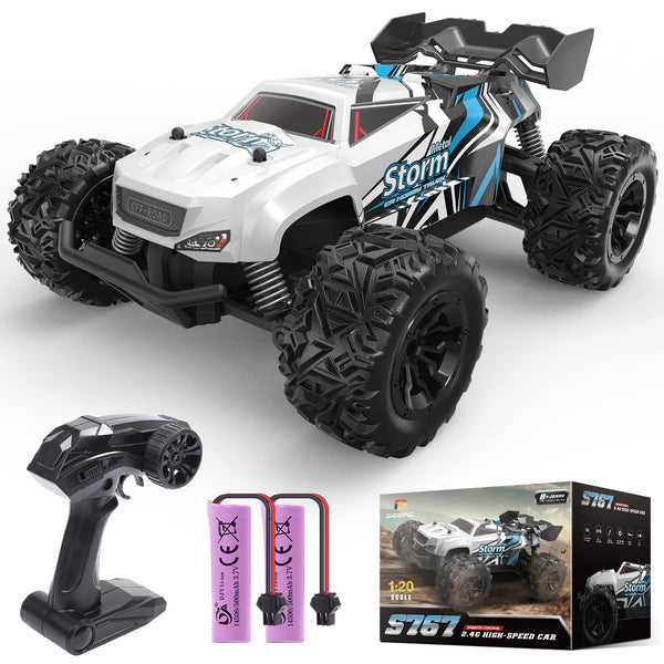 DEERC Remote Control Cars Monster Truck W/ 2 Batteries for 40 Min Play, All-Terrain 2.4GHz RTR Rock Crawler Toy Gift for Boys Girls Kids Beginners