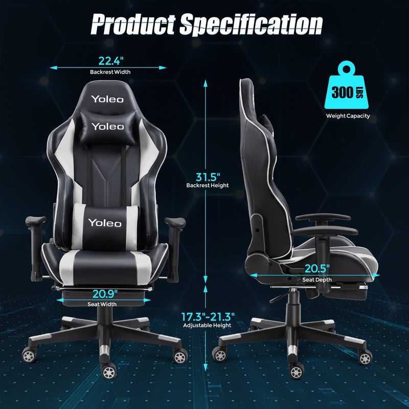 YOLEO Gaming Chair Ergonomic Computer Gaming Chair Adjustable Armrest High Back Office Chair Mute Casters Desk Chair with Lumbar Support and Headrest, Recliner Chair BIFMA Certified
