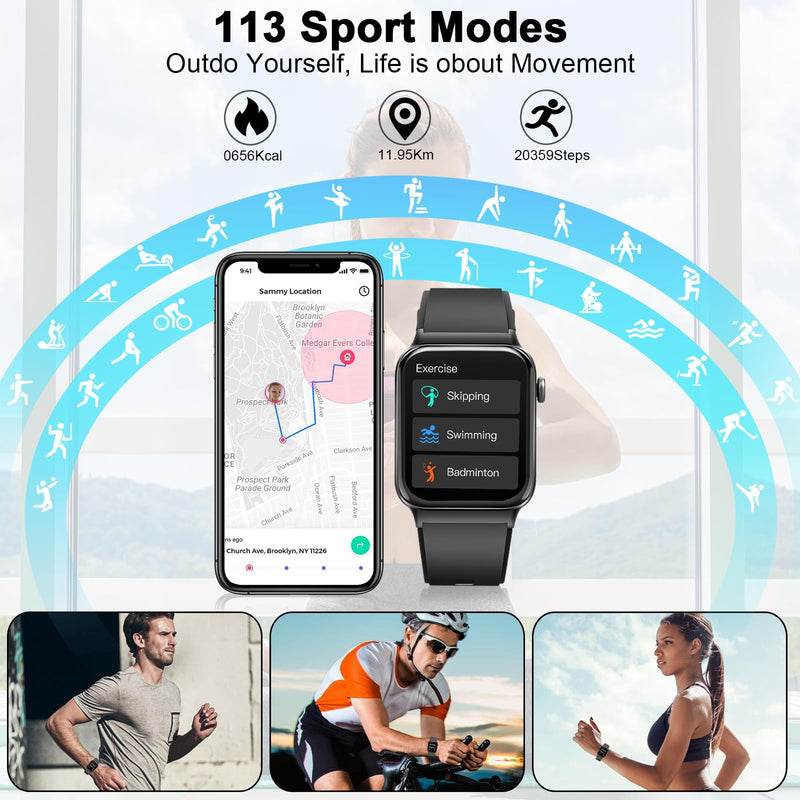 Smart Watch for Answer/Make Calls, 1.85" Smartwatch for Women Men, Fitness Watch with Heart Rate Sleep Monitor, 113 Sports Modes Step Counter, IP68 Waterproof Activity Tracker Calories for iOS Android