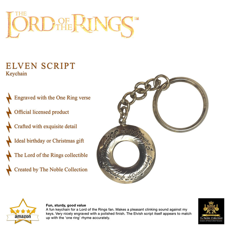 The Noble Collection The Lord of the Rings Elven Script Keychain - 3.2in (8cm) Metal Keychain - Officially Licensed Film Set Movie Props Gifts