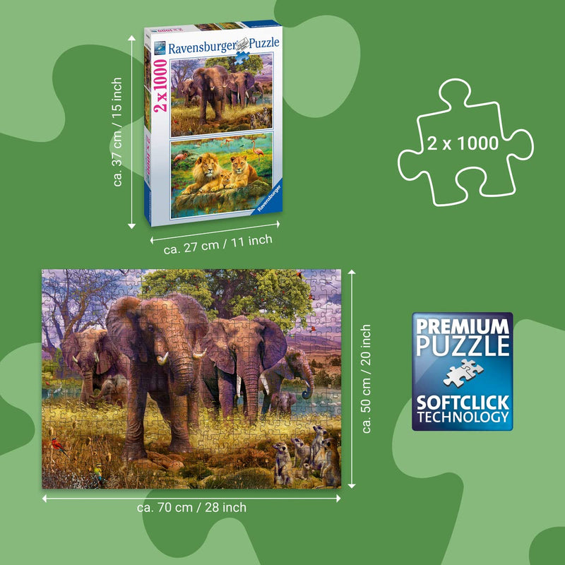 Ravensburger African Animals 2x 1000 Piece Jigsaw Puzzles for Adults and Kids Age 14 Years Up [Amazon Exclusive]