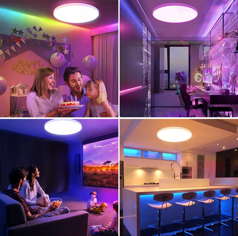 Taipow LED Ceiling Light with Remote Control, 30W Flush Led RGB Colour Changing Ceiling Light Compatible with Alexa and Google Home, Smart Round Ceiling Lighting for Kids Bedroom Hallway (2700-6500K)