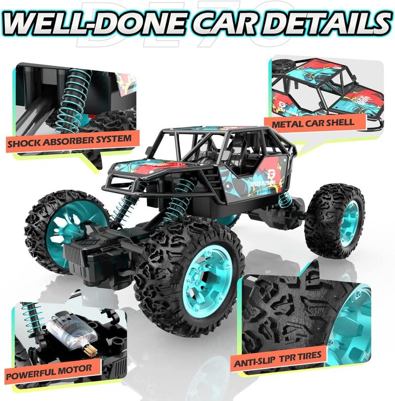 DEERC DE70 Remote Control Truck W/Metal Shell, 60+ Mins, 2.4G Remote Control Car, 1:22 RC Cars Crawler for Boys, RC Monster Trucks, Toy Vehicle Car Gift for Kids Adults Girls