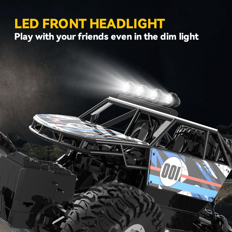 DEERC DE45 1:14 Remote Control Truck, RC Car Toy Rock Crawler, 4WD Off Road Monster Truck with Metal Shell Dual Motors LED Headlight 90 Min Play