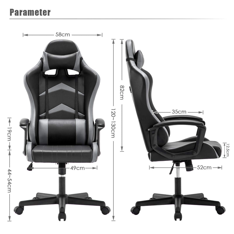 IntimaTe WM Heart Gaming Chair, Ergonomic High Back Office Racing Chair with Armrest, Swivel Leather Desk Chairs with Adjustable Headrest and Lumbar Cushion for Office and Home (Gray)