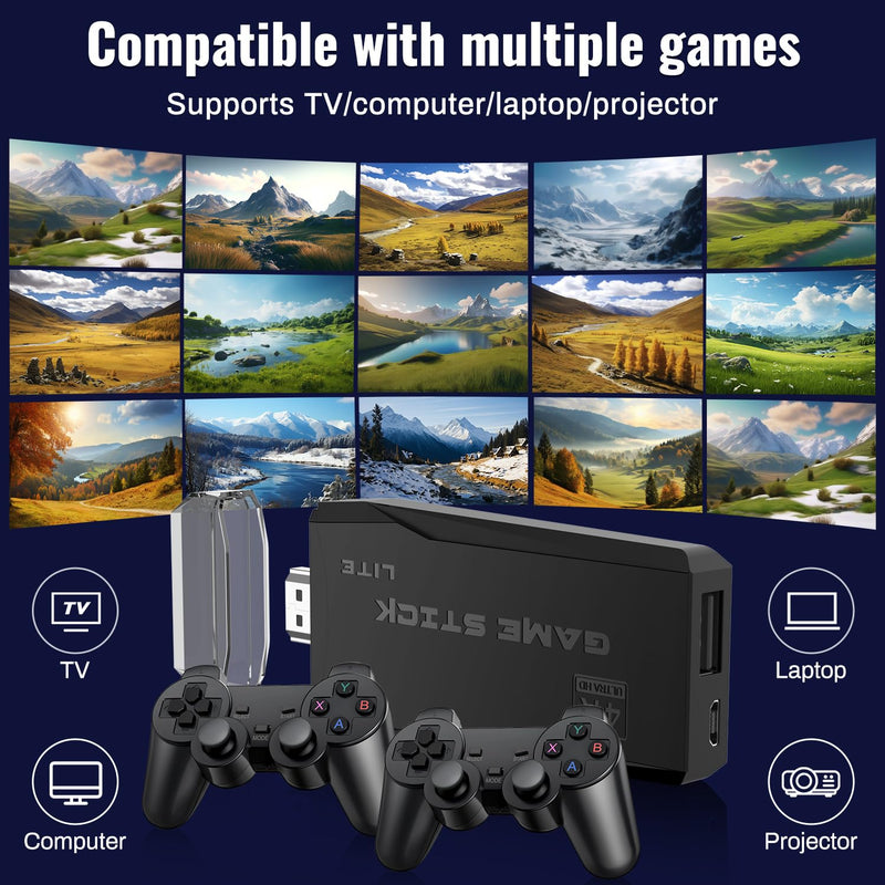 M8 Game Stick, 4K Wireless Retro Game Console, USB Game Console Plug and Play TV Stick with 2 2.4G Game Controllers, Support 3500/10000+ Games, Support 4K HD Output (128G/20000 games)