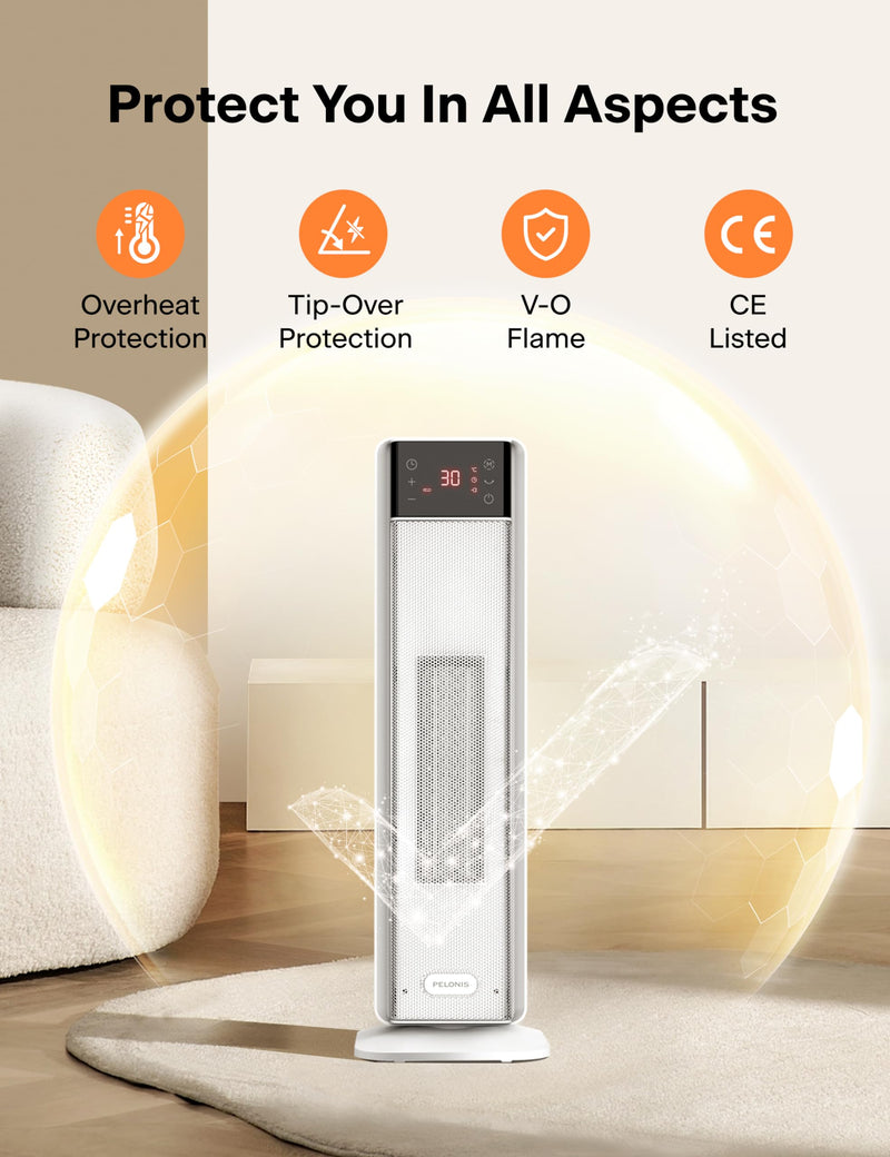 PELONIS Fan Heater 2000W, Electric Heater with Remote Control, Space Heater with 24H Timer and 75° Oscillation, Adjustable Thermostat and Tip-Over & Overheat Protection, Heaters for Home Low Energy