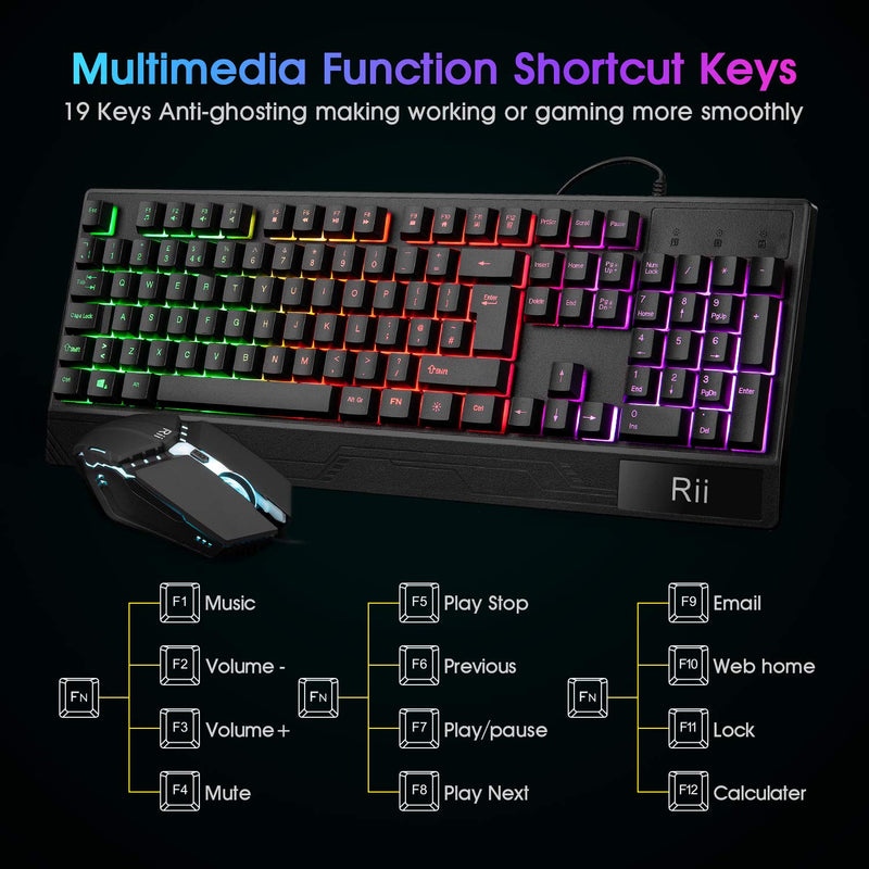 Rii Gaming Keyboard and Mouse,RGB Light Up Keyboard and Mouse Set for PS4,Xbox for Gaming ,Working-UK Layout