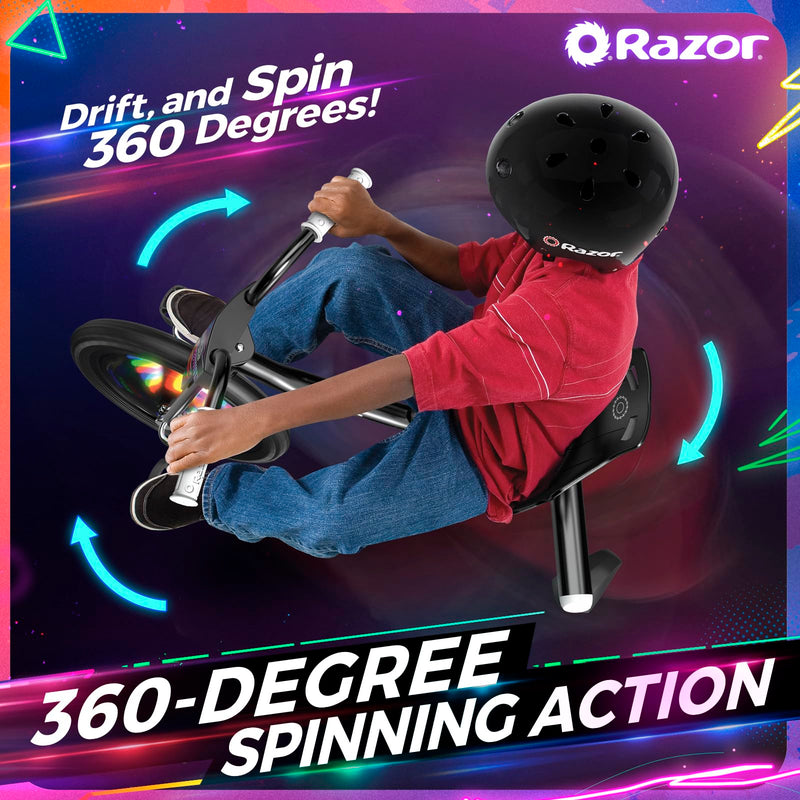 Razor RipRider 360 Lightshow – Trike with Rear Casters and with Motion-Activated Multi-Color Lights, 3 Wheeled Drifting Ride-On for Kids Ages 5 and Up