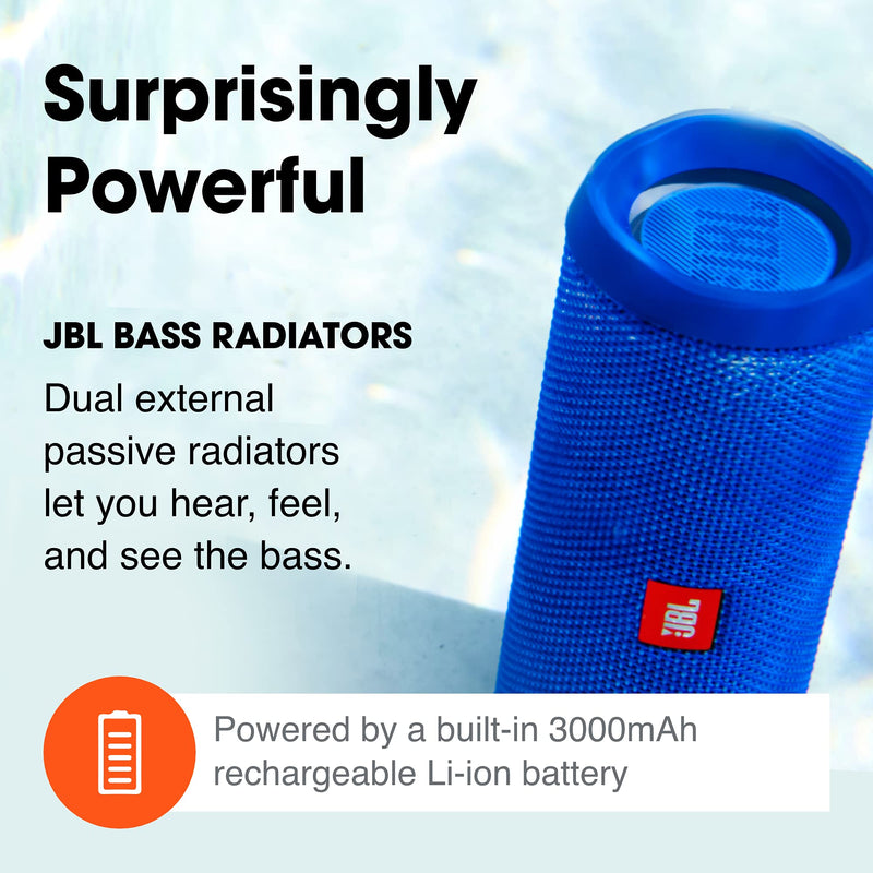 JBL Flip 4 Portable Bluetooth Speaker with Rechargeable Battery – Waterproof – Siri and Google compatible – Blue