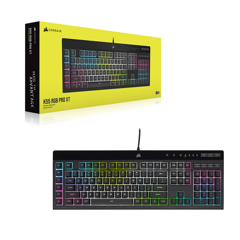 CORSAIR K55 RGB PRO XT Membrane Wired Gaming Keyboard – IP42 Dust and Spill-Resistant – 6 Macro Keys with Elgato Integration – iCUE Compatible – QWERTY UK – PC, Mac, Xbox – Black