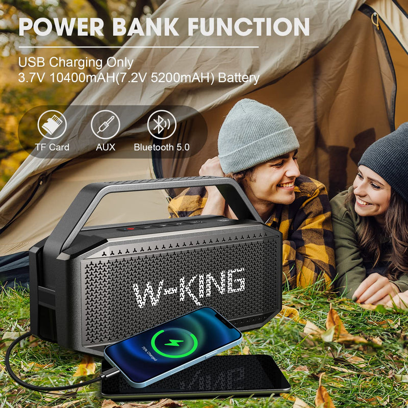 W-KING Portable Loud Bluetooth Speaker, 60W RMS(80W Peak) Waterproof Bluetooth Speaker Wireless, Deep Bass/Stereo Pairing/40H/Power Bank/TF/AUX/EQ/NFC, Large Outdoor Speaker Boombox for Party, Home