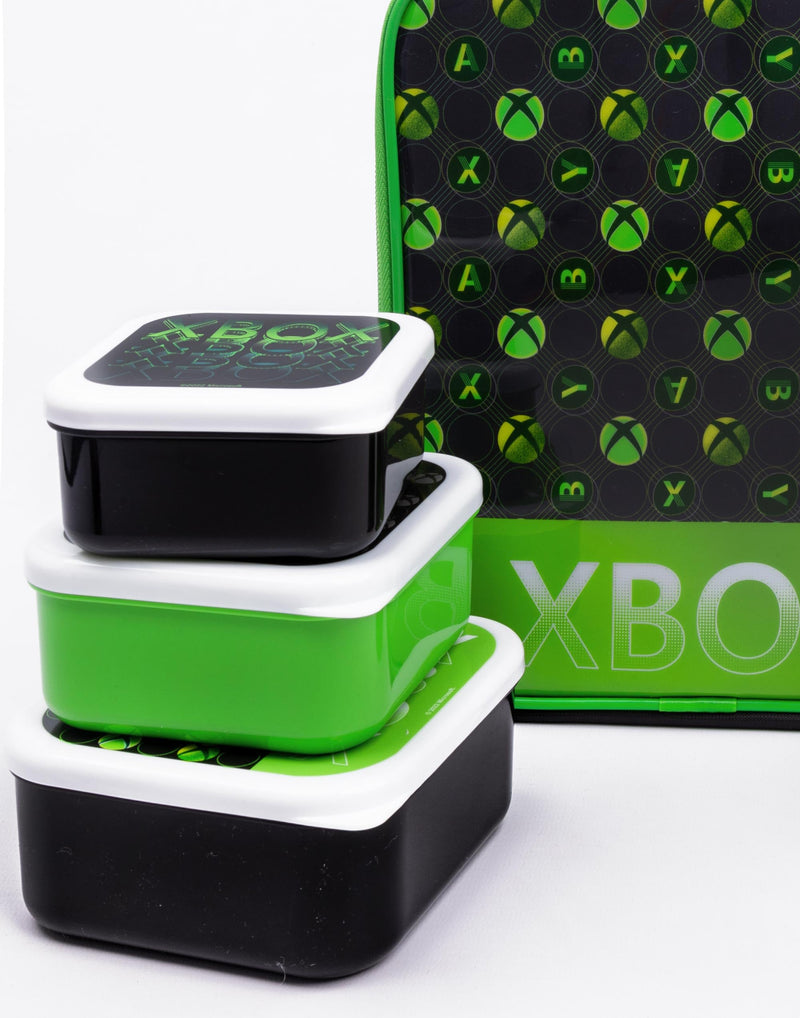 Xbox Lunch Bag for Kids | 5 Piece Game Console Controller Logo School Dinner Bag, BPA Free Water Bottle & 3 Snack Pots | Green Gamer Drink Food Containers