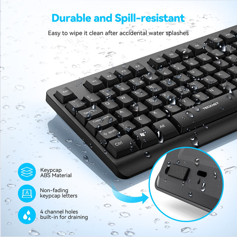 TECKNET Wireless Keyboard and Mouse Set, Ergonomic 2.4G Cordless Keyboard & Mouse Combo Silent, Full-Size Keyboard, Spill-Resistant with Nano USB Receiver for PC, Laptop, Computer - QWERTY, UK Layout