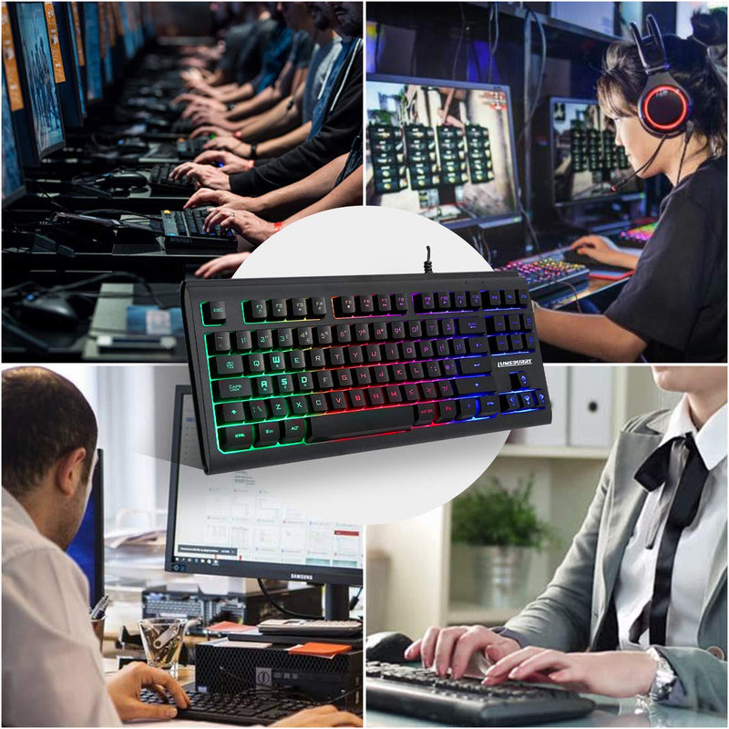 Lumsburry Rainbow LED Backlit 88 Keys Gaming Keyboard(UK Layout), Compact Keyboard with 12 Multimedia Shortcut KeysUSB Wired Keyboard for PC Gamers Office