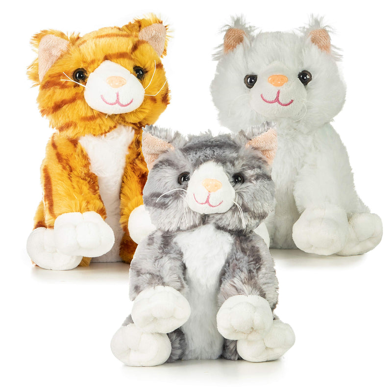 Prextex 10-inch Adorable Trio Soft Toy Cat Teddy Bear Stocking Fillers - Large Plush Toy Cat for Kids, Realistic Ginger, Grey & White Cat Plushies, Perfect for Cuddling Perfect Cat Plush Toys for Kids